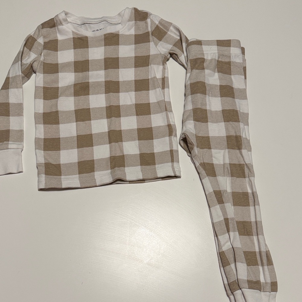 Old Navy Kids Pajama Set in White and Tan Plaid